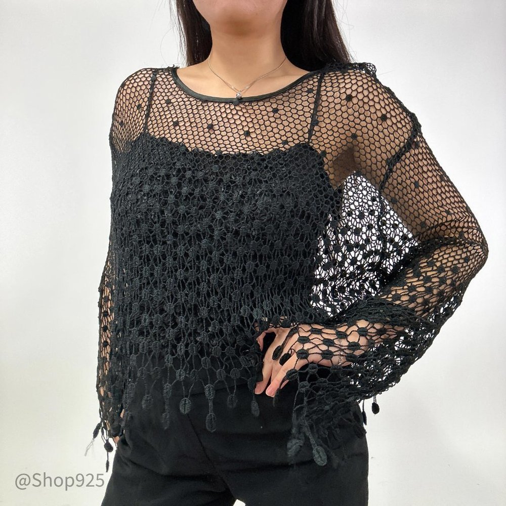 Flowy Black Crochet Cover up Top Size Medium or Large - Picture 1 of 5